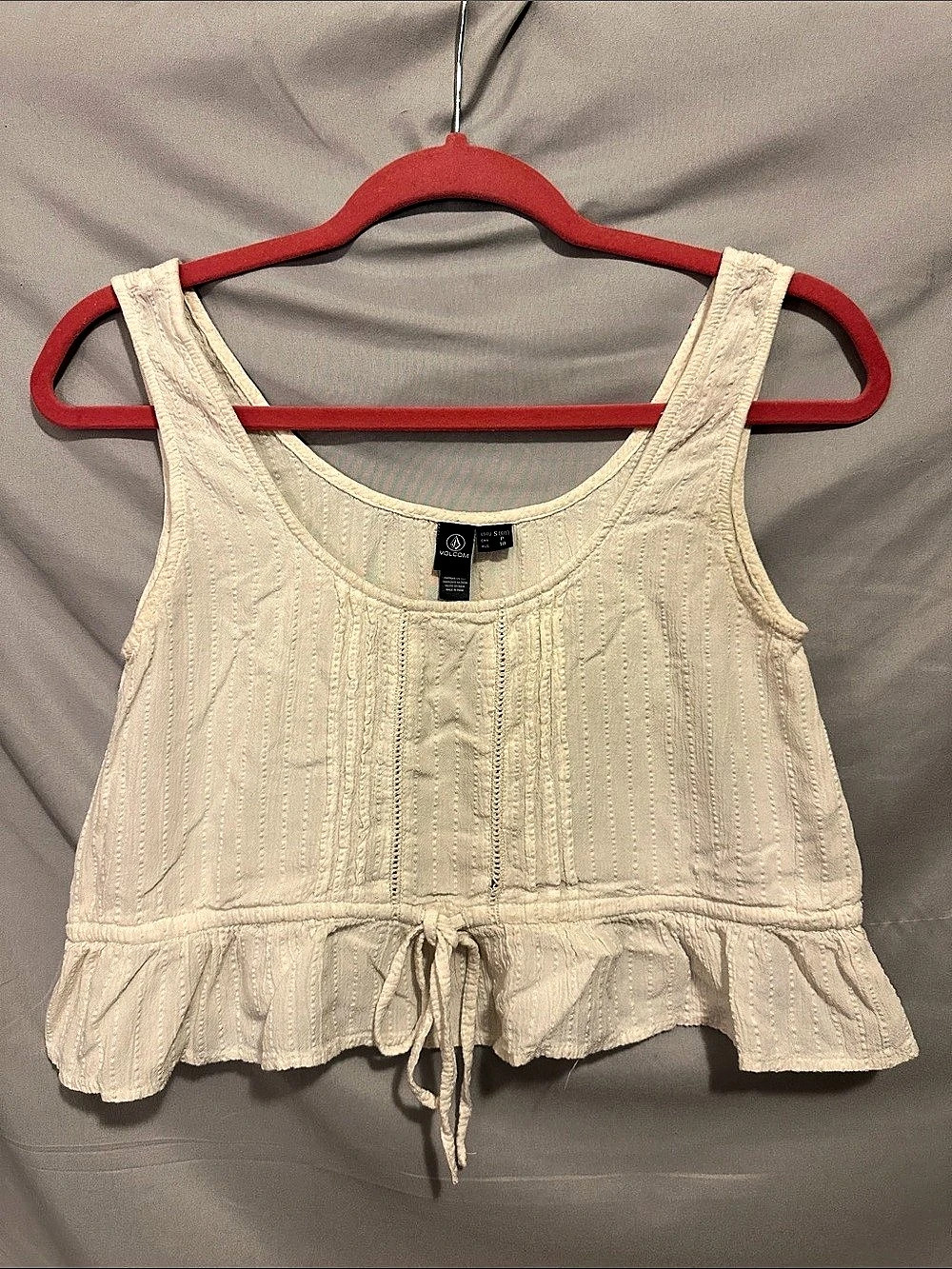 Volcom Cable Knit Ruffle Tank Top Cream Size Small